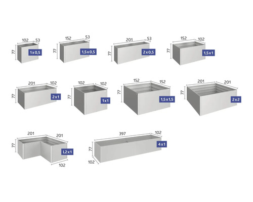 Imagine cu diferite dimensiuni de jardiniere cu dimensiuni