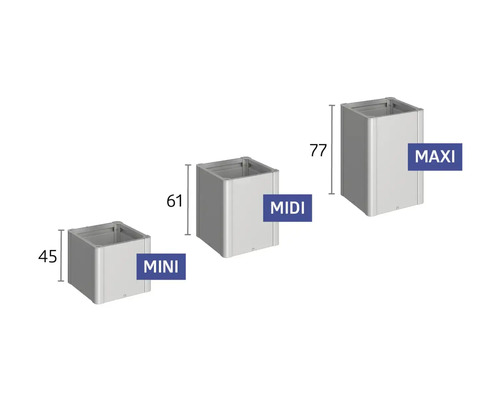 Ghivece de flori în dimensiunile Mini, Midi și Maxi cu indicații de înălțime