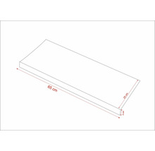 Schiță a unei scânduri de lemn de 65 de centimetri lungime, 25 de centimetri lățime și 3 centimetri înălțime
