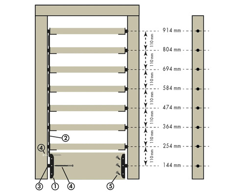 Diagrama unui cadru cu lamele cu dimensiuni și instrucțiuni de montaj
