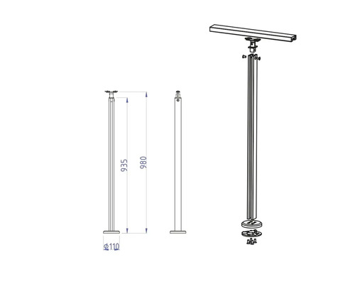 Desen tehnic al unei balustrade cu dimensiuni