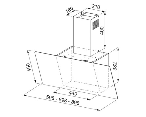 Desen tehnic al unei hote de aragaz cu dimensiuni