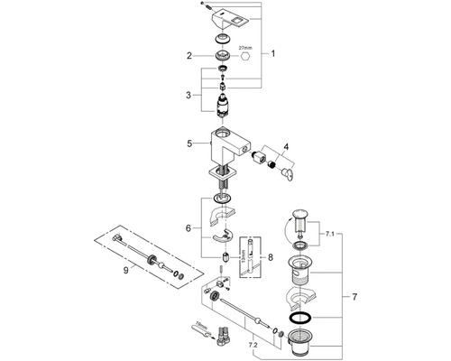 Desen explodat al unei baterii cu piese individuale