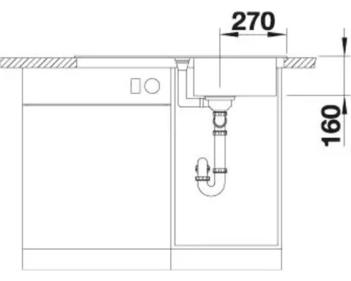 Desen tehnic al unei chiuvete de bucătărie cu dimensiuni.