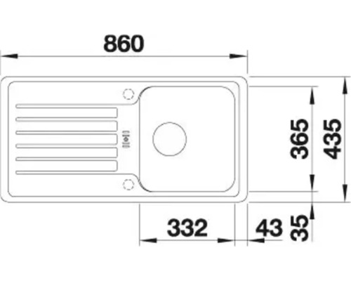 Desen tehnic al unei chiuvete cu dimensiunile de 860 x 435 milimetri.
