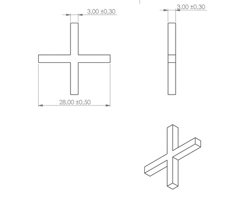 Desen tehnic al unei cruci pentru rosturi cu dimensiuni.