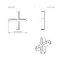 Desen tehnic al unei distanțiere de rosturi pentru plăci ceramice cu indicații de dimensiuni