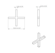 Desen tehnic al unui distanțier de rosturi cu specificații dimensionale