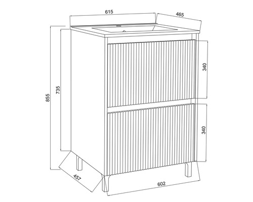 Desenul unui dulap de bază pentru lavoar cu dimensiuni