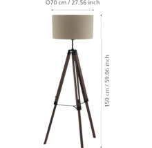 Lampă de podea cu trepied, înălțime de 150 cm și diametru de 70 cm