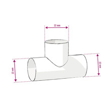 Ilustrație a unui racord în T cu dimensiunile de 22 milimetri