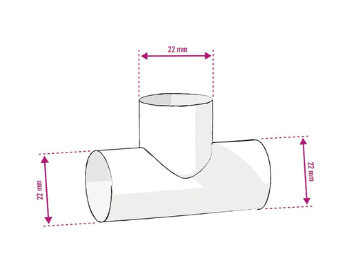 Ilustrație a unui racord în T cu dimensiunile de 22 milimetri
