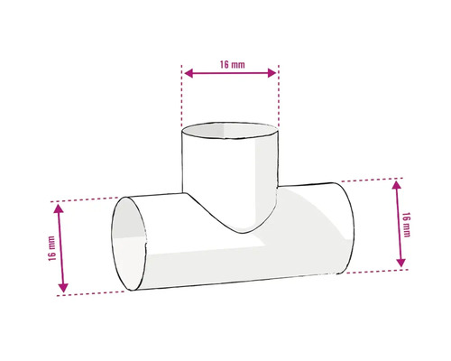 Racord în T din PVC cu diametrul de 16 milimetri