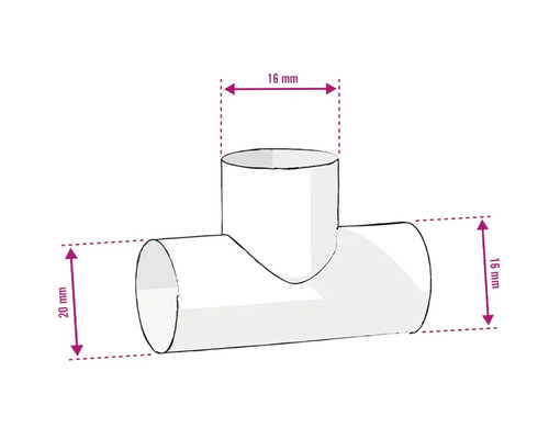 Racord în T cu dimensiunile de 16 mm și 20 mm