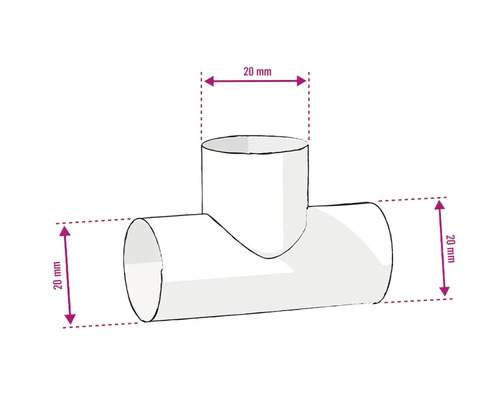 Racord tip T, diametru de 20 milimetri