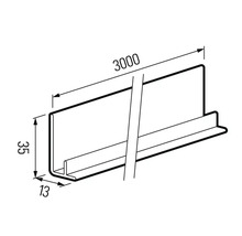 Ilustrație cu o șină metalică cu dimensiunile 3000 x 35 x 13 mm.