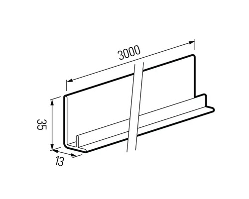 Ilustrație cu o șină metalică cu dimensiunile 3000 x 35 x 13 mm.