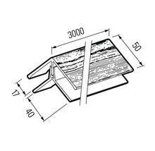 Desen tehnic al unui profil de capăt cu dimensiunile 3000, 50, 40 și 17.