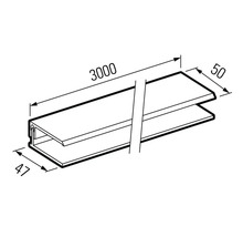 Desen tehnic al unui profil cu dimensiunile de 3000 x 50 x 47 milimetri.
