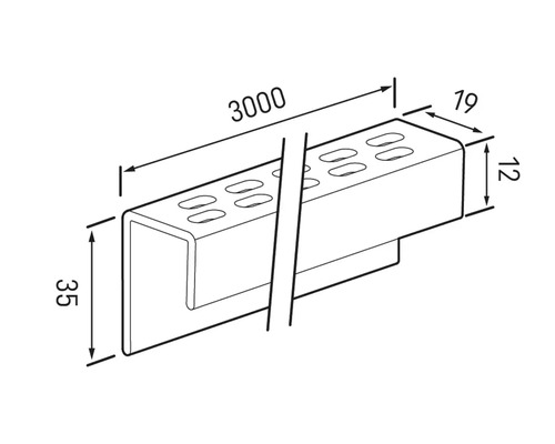 Desen tehnic al unei șine metalice cu dimensiuni