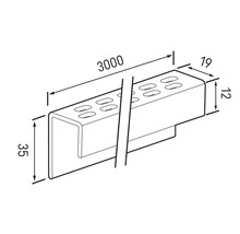 Imagine a unei șine metalice cu dimensiunile de 3000, 35, 19 și 12 milimetri.