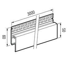 Desen tehnic al unui profil de tencuială cu dimensiunile 3000 x 60 x 50 mm.