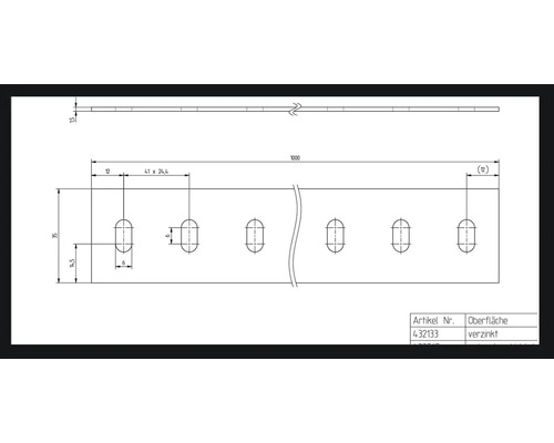Desen tehnic al unei table perforate zincate cu dimensiuni indicate