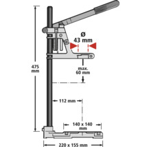 Desen tehnic al unei prese manuale cu pârghie cu dimensiuni