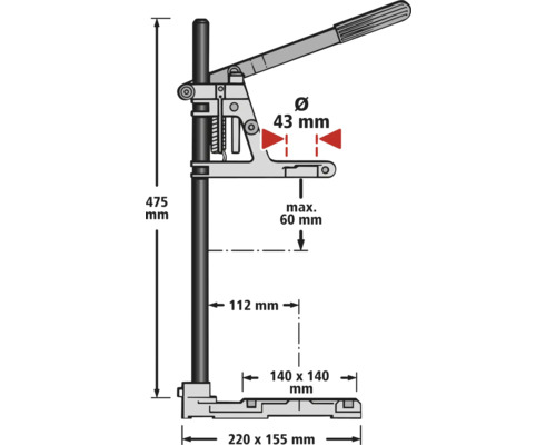 Desen tehnic al unei prese manuale cu pârghie cu dimensiuni