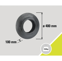 Anvelopă neagră cu dimensiunile de 400 mm în diametru și 100 mm lățime, sarcină maximă de 250 kg.