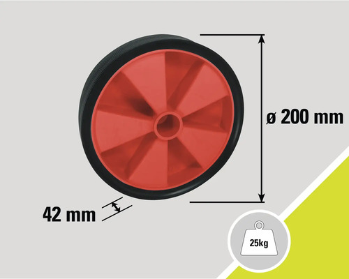Roată cu un diametru de 200 milimetri și o capacitate portantă de 25 kilograme.