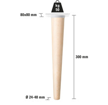 Picior de mobilier din lemn cu dimensiunile 80x80 mm și înălțimea de 300 mm, capacitate de încărcare 50 kg