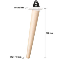 Picior de mobilier din lemn, înalt de 300 mm, cu o capacitate portantă de 50 kg