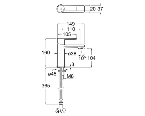 Desen tehnic al unui robinet cu dimensiuni