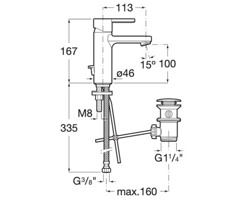 Desen tehnic al unui robinet cu dimensiuni