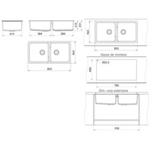 Desen tehnic al unei chiuvete duble cu dimensiuni