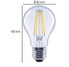 Imagine cu un bec LED transparent cu dimensiunile de 60 mm diametru și 105 mm înălțime.