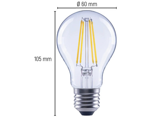 Imagine cu un bec LED transparent cu dimensiunile de 60 mm diametru și 105 mm înălțime.
