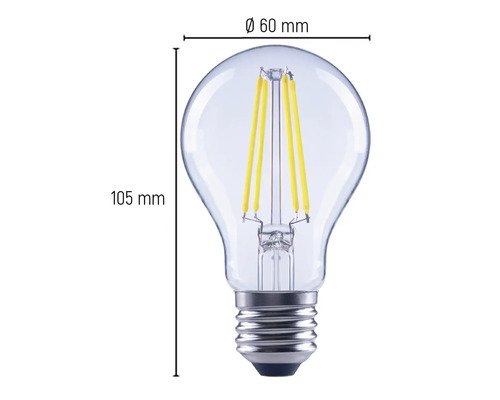 Bec LED cu dimensiunile de 60 mm diametru și 105 mm înălțime