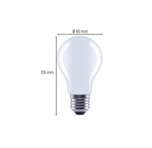 Imaginea unui bec cu dimensiunile de 60 mm în diametru și 105 mm în lungime.