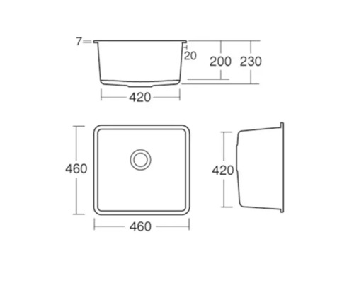 Desen tehnic al unei chiuvete cu dimensiuni