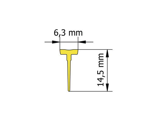 Desen tehnic al unui profil cu dimensiunile 6,3 mm și 14,5 mm