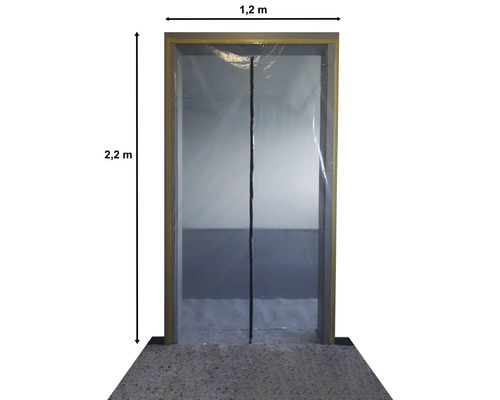 Ușă de protecție din folie transparentă cu dimensiunile de 1,2 metri pe 2,2 metri