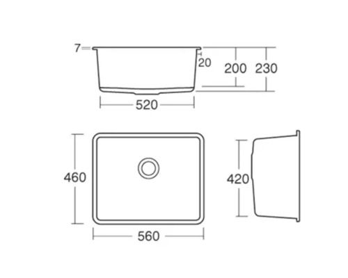 Desen tehnic cu dimensiunile chiuvetei