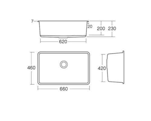 Desen tehnic al unei chiuvete cu dimensiuni
