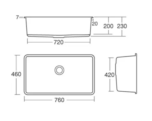 Desen tehnic al unei chiuvete de blat cu dimensiuni