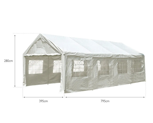 Cort alb pentru petreceri cu dimensiunile 280 x 395 x 795 cm.