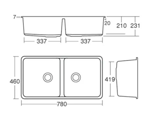 Desen tehnic al unei chiuvete duble cu dimensiuni