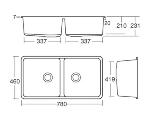 Desen tehnic al unei chiuvete duble cu dimensiuni