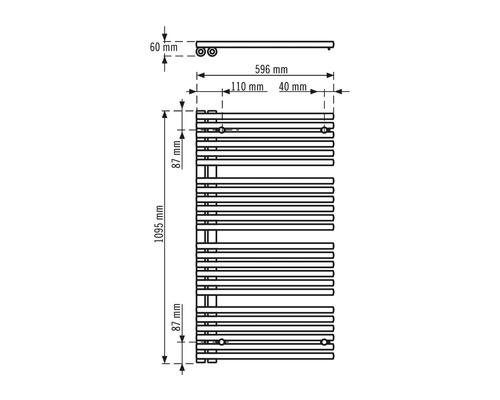 Desen dimensional radiator cu dimensiunile de 1095 pe 596 milimetri